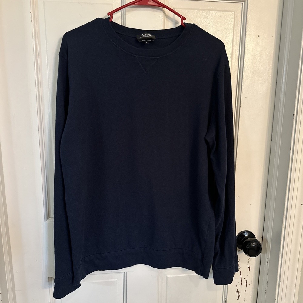 A.P.C. Mens Long-sleeve crew neck Lightweight Sweater Sz Large Classy Blue Luxe